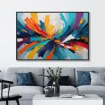 Yağlı Boya Dokulu Tablo Renkli Boyalar Soyut Siyah Çerçeveli