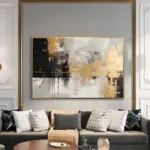 Yağlı Boya Dokulu Tablo Siyah Altın Gold Soyut Altın Çerçeveli