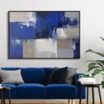 Yağlı Boya Dokulu Tablo Lacivert Beyaz Soyut Siyah Çerçeveli