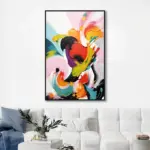 Yağlı Boya Dokulu Tablo Renkli Boyalar Soyut Siyah Çerçeveli