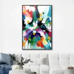 Yağlı Boya Dokulu Tablo Renkli Boyalar Soyut Siyah Çerçeveli