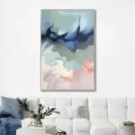 Yağlı Boya Dokulu Tablo Soyut Renkli Dalgalar Gümüş Çerçeveli