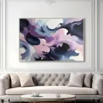 Yağlı Boya Dokulu Tablo Mor Lila Siyah Soyut Gümüş Çerçeveli