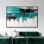 Yağlı Boya Dokulu Tablo Yeşil Siyah Beyaz Soyut Siyah Çerçeveli