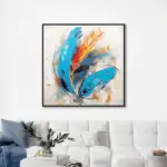 Yağlı Boya Dokulu Tablo Soyut Renkli Tüy Siyah Çerçeveli