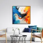 Yağlı Boya Dokulu Tablo Renkli Soyut Siyah Çerçeveli