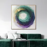 Yağlı Boya Dokulu Tablo Soyut Renkli Halka Altın Çerçeveli