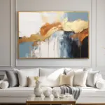 Yağlı Boya Dokulu Tablo Gri Kahve Altın Soyut Altın Çerçeveli