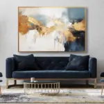 Yağlı Boya Dokulu Tablo Gri Kahve Soyut Altın Çerçeveli