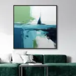 Yağlı Boya Dokulu Tablo Soyut Yelkenli Manzara Siyah Çerçeveli