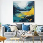 Yağlı Boya Dokulu Tablo Soyut Manzara Siyah Çerçeveli