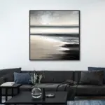 Yağlı Boya Dokulu Tablo Soyut Deniz Kıyısı Manzara Siyah Çerçeveli