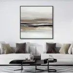 Yağlı Boya Dokulu Tablo Soyut Bej Manzara Siyah Çerçeveli