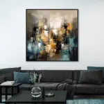 Yağlı Boya Dokulu Tablo Siyah Kahve Soyut Siyah Çerçeveli