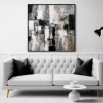 Yağlı Boya Dokulu Tablo Gri Siyah Soyut Siyah Çerçeveli