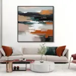 Yağlı Boya Dokulu Tablo Soyut Manzara Siyah Çerçeveli