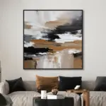 Yağlı Boya Dokulu Tablo Siyah Kahve Soyut Siyah Çerçeveli