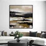 Yağlı Boya Dokulu Tablo Siyah Kahve Soyut Siyah Çerçeveli