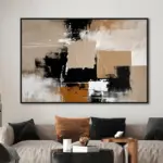 Yağlı Boya Dokulu Tablo Siyah Kahve Soyut Siyah Çerçeveli