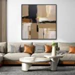 Yağlı Boya Dokulu Tablo Siyah Kahve Soyut Siyah Çerçeveli