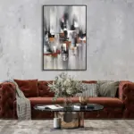 Yağlı Boya Dokulu Tablo Gri Siyah Kiremit Soyut Siyah Çerçeveli