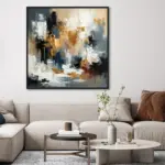 Yağlı Boya Dokulu Tablo Renkli Soyut Desenler Siyah Çerçeveli