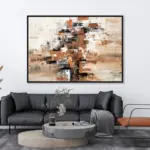 Yağlı Boya Dokulu Tablo Kahverengi Bej Soyut Siyah Çerçeveli