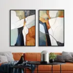 Yağlı Boya Dokulu Tablo Soyut Detaylı Modern İkili Set Siyah Çerçeveli