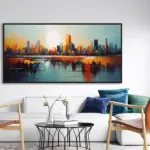 Yağlı Boya Dokulu Tablo Soyut Şehir Manzarası New York Siyah Çerçeveli