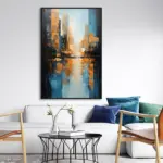 Yağlı Boya Dokulu Tablo Soyut Şehir Manzarası New York Siyah Çerçeveli