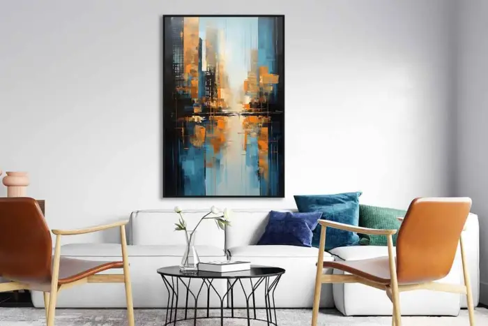 Yağlı Boya Dokulu Tablo Soyut Şehir Manzarası New York Siyah Çerçeveli - Görsel 2