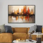 Yağlı Boya Dokulu Tablo Soyut Şehir Manzarası Siyah Çerçeveli