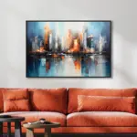 Yağlı Boya Dokulu Tablo Soyut Şehir Manzarası Siyah Çerçeveli