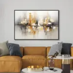 Yağlı Boya Dokulu Tablo Soyut Şehir Manzarası Siyah Çerçeveli