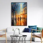 Yağlı Boya Dokulu Tablo Modern Paris Sokak Siyah Çerçeveli