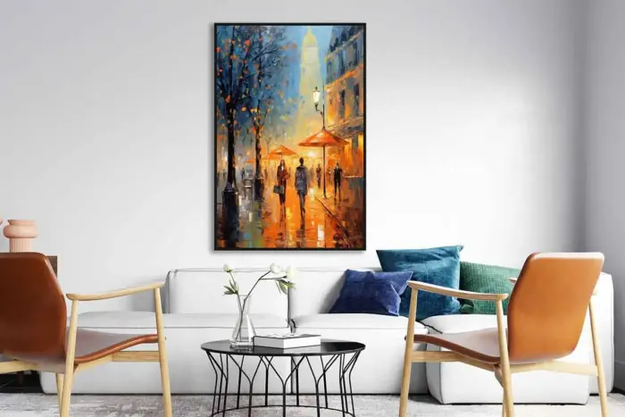 Yağlı Boya Dokulu Tablo Modern Paris Sokak Siyah Çerçeveli - Görsel 2