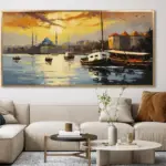 Yağlı Boya Dokulu Tablo Eminönünden İstanbul Altın Çerçeveli