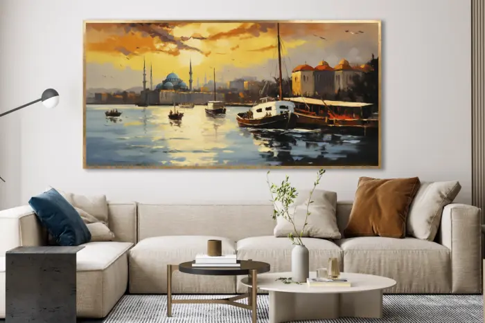 Yağlı Boya Dokulu Tablo Eminönünden İstanbul Altın Çerçeveli - Görsel 2