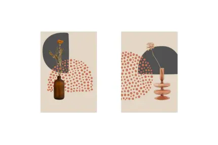 Line Art Çiçekler ikili Kanvas Tablo | Cam Tablo | Mdf Tablo Seti | B33156